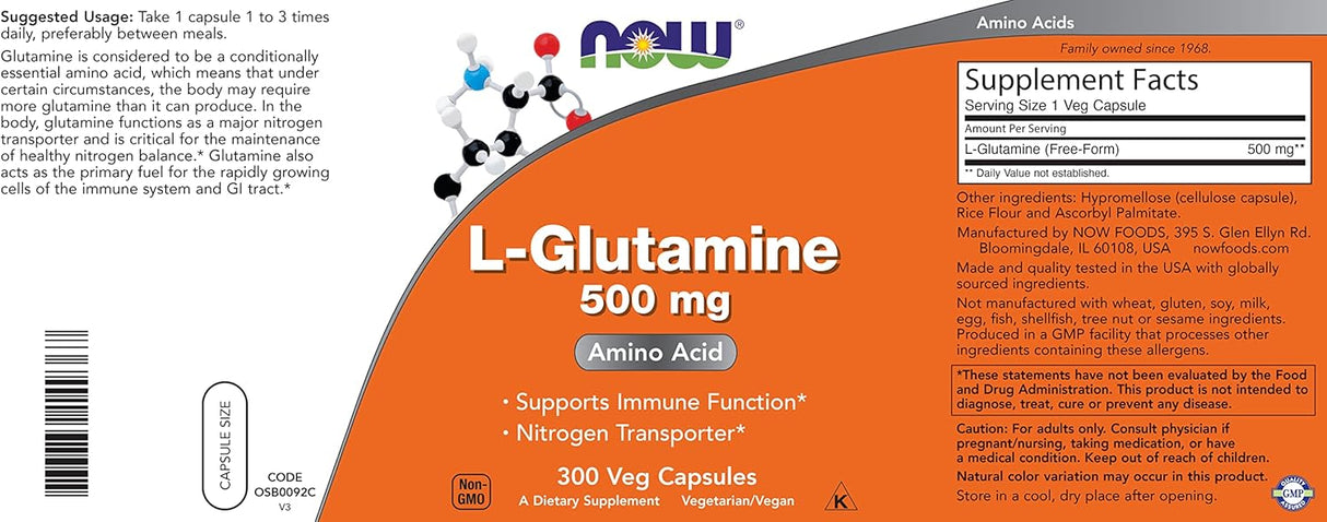 L-Glutamina 500mg Veg Caps (2x300) No GMO Vegan