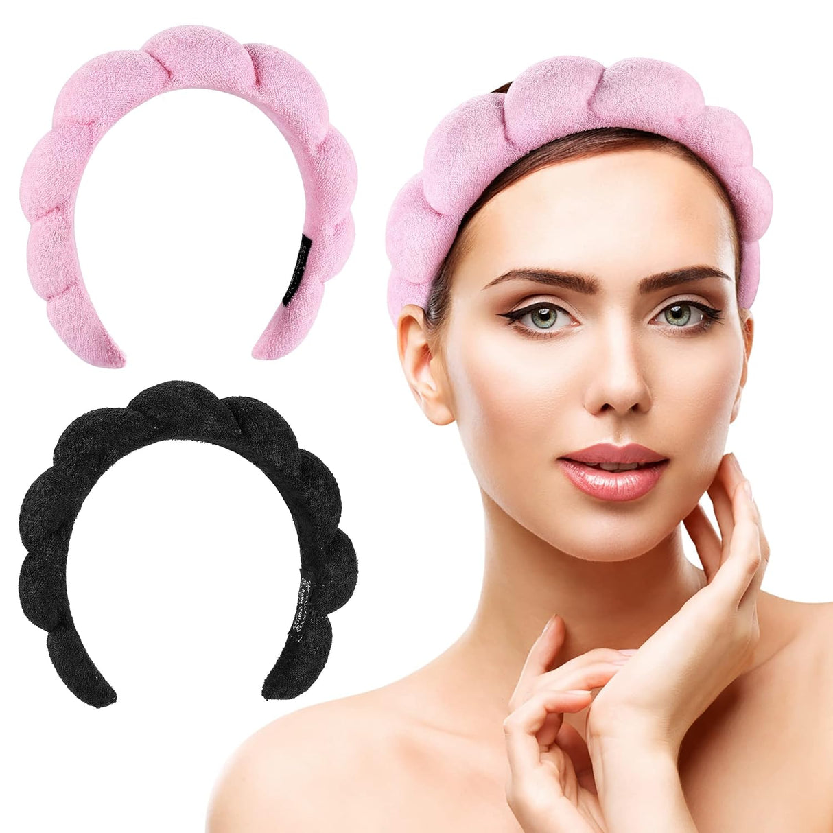Diademas de spa para lavar la cara o el rostro rosa y negro