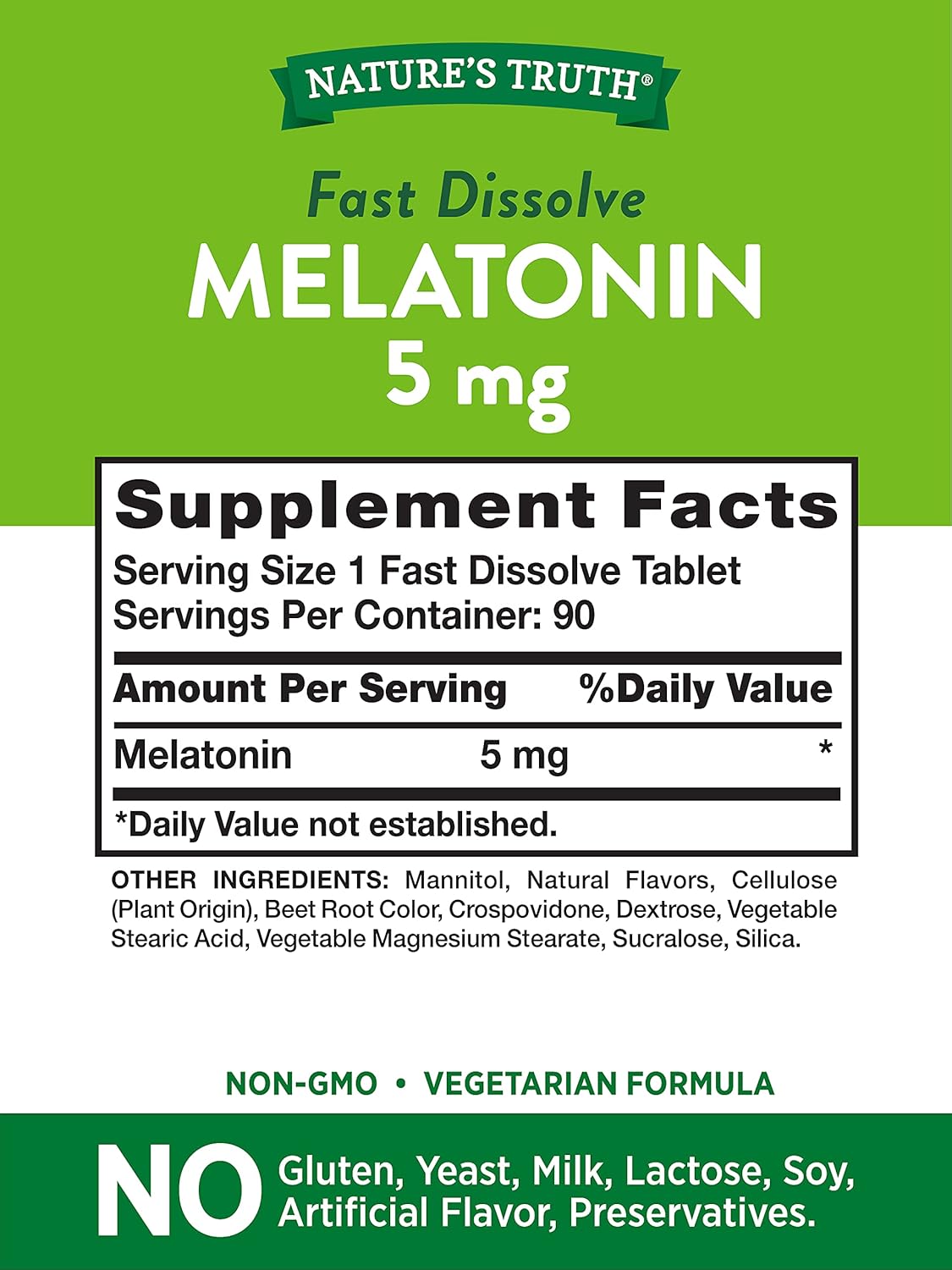 Melatonina 5 mg Nature's Truth | 180 Tabletas Vegetarianas
