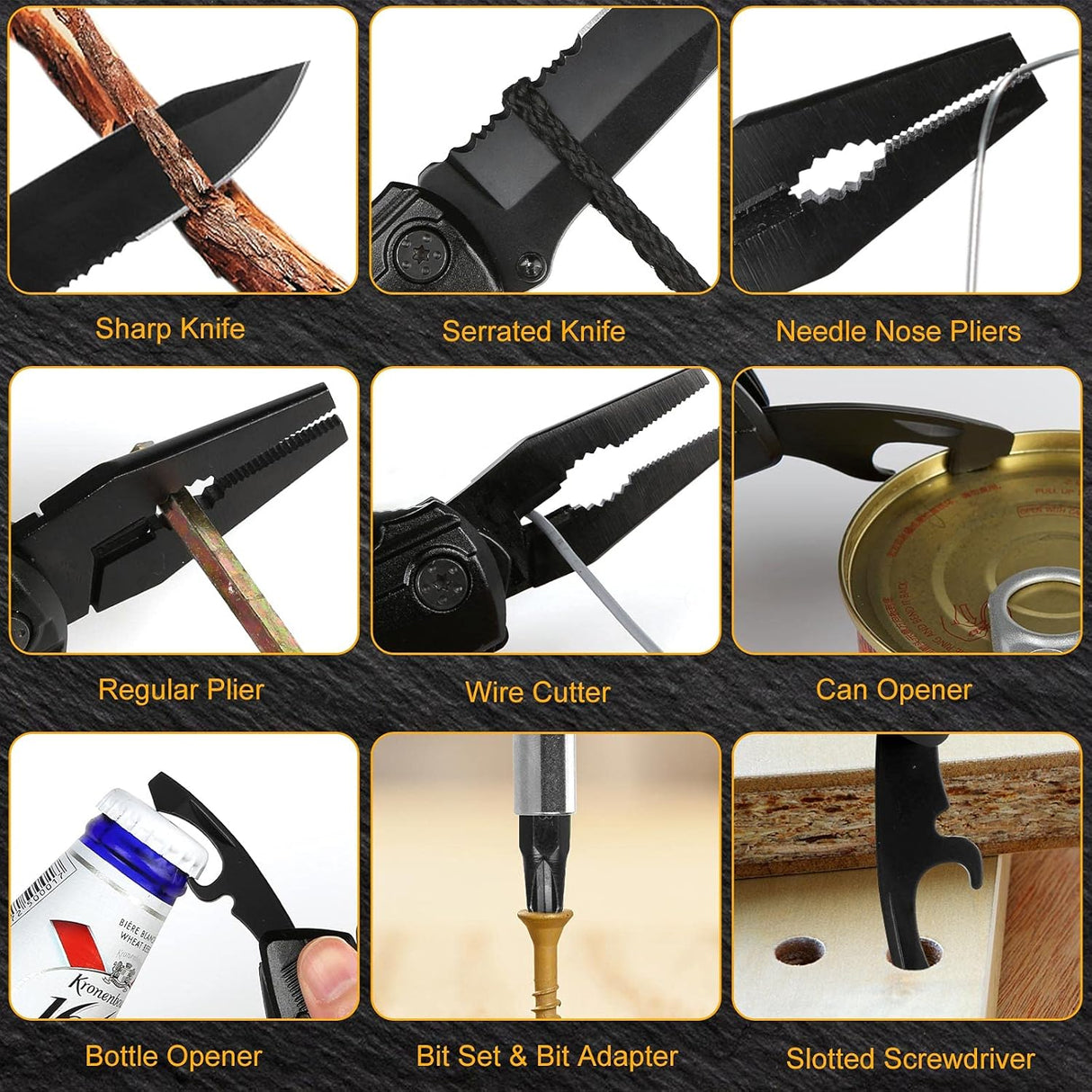 Cuchillo de bolsillo multiherramienta para hombres negro