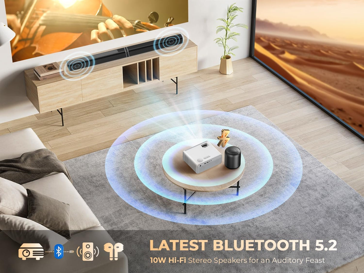 Proyector Mini WiFi Bluetooth 450ANSI 1080P FHD Portátil