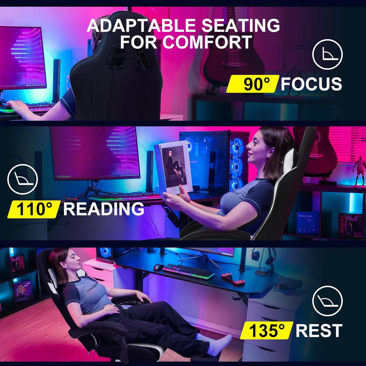 Silla Gamer con reposapiés GT800A-GYWT-FA GTPLAYER