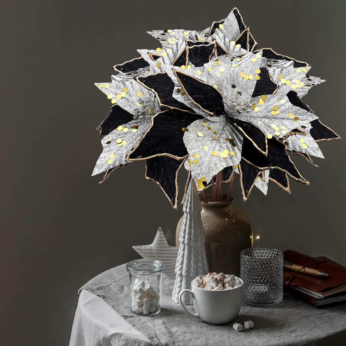 Flores Poinsettia Artificial Hotop 6 Pcs 11 Pulgadas Decorativas