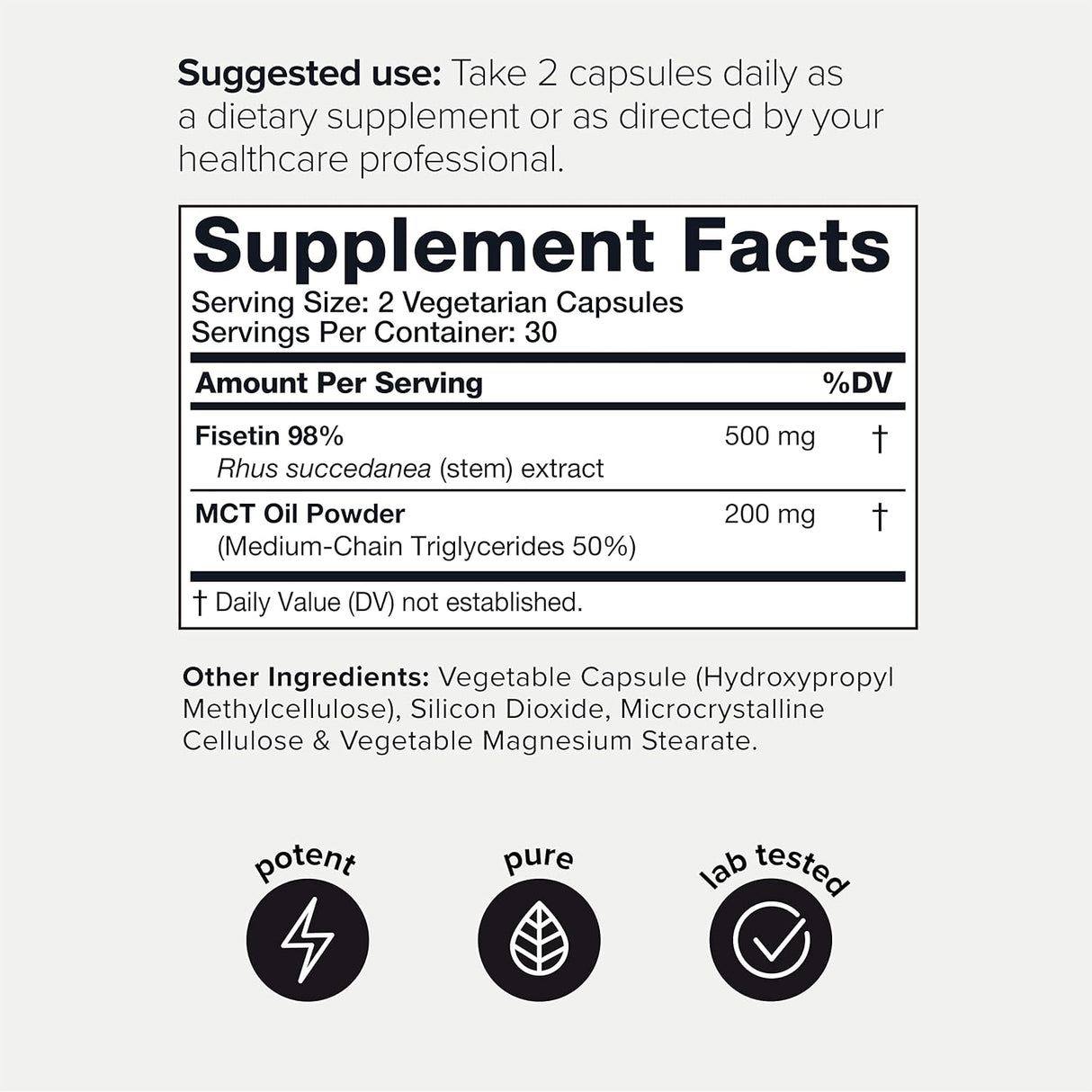 Suplemento Toniiq Fisetina de ultra alta pureza de 500 mg