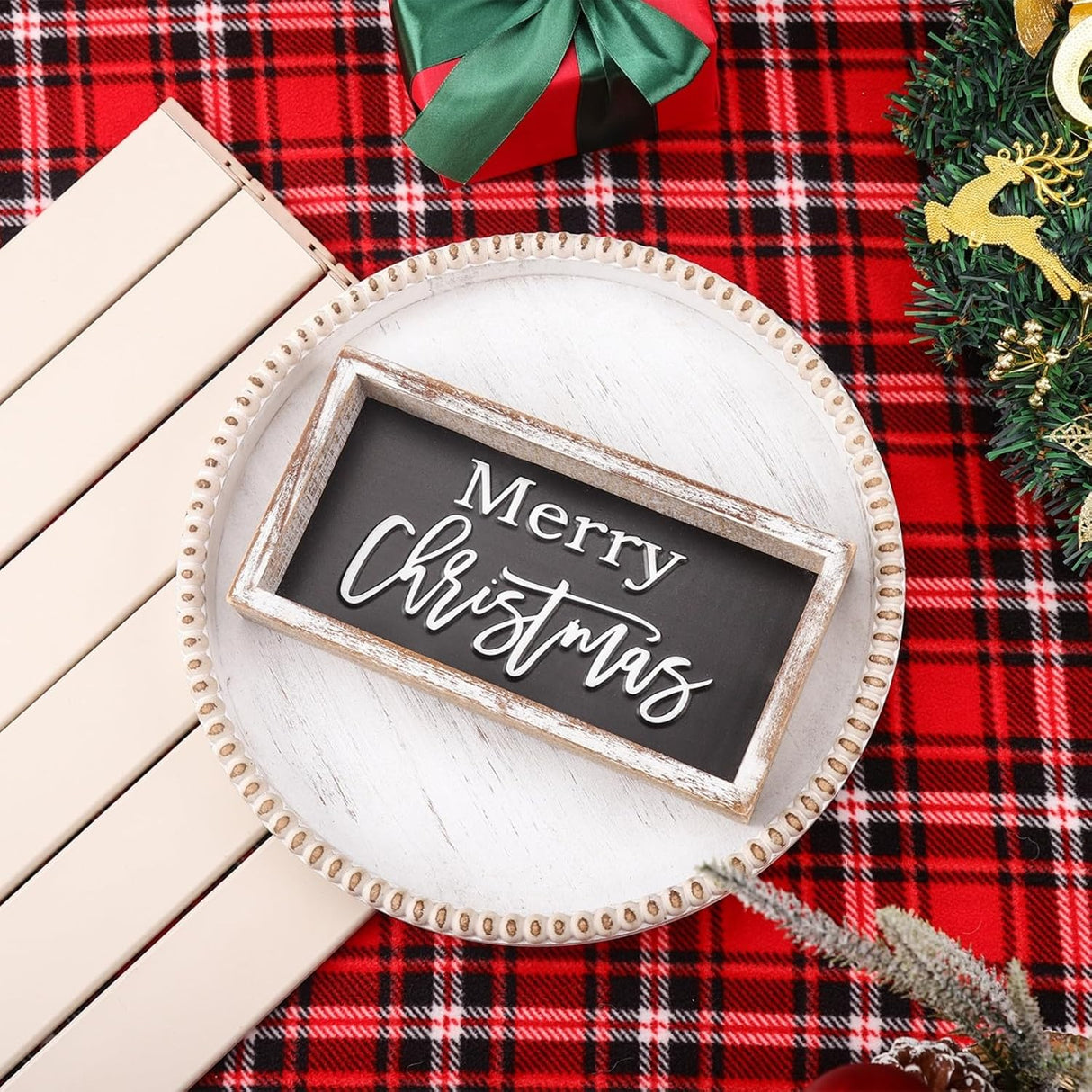 Cartel Feliz Navidad Decoración Navideña para Estantes,Metal