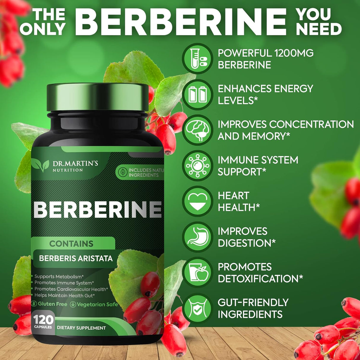 Suplemento Potente de berberina de 1200 mg 120 cápsulas