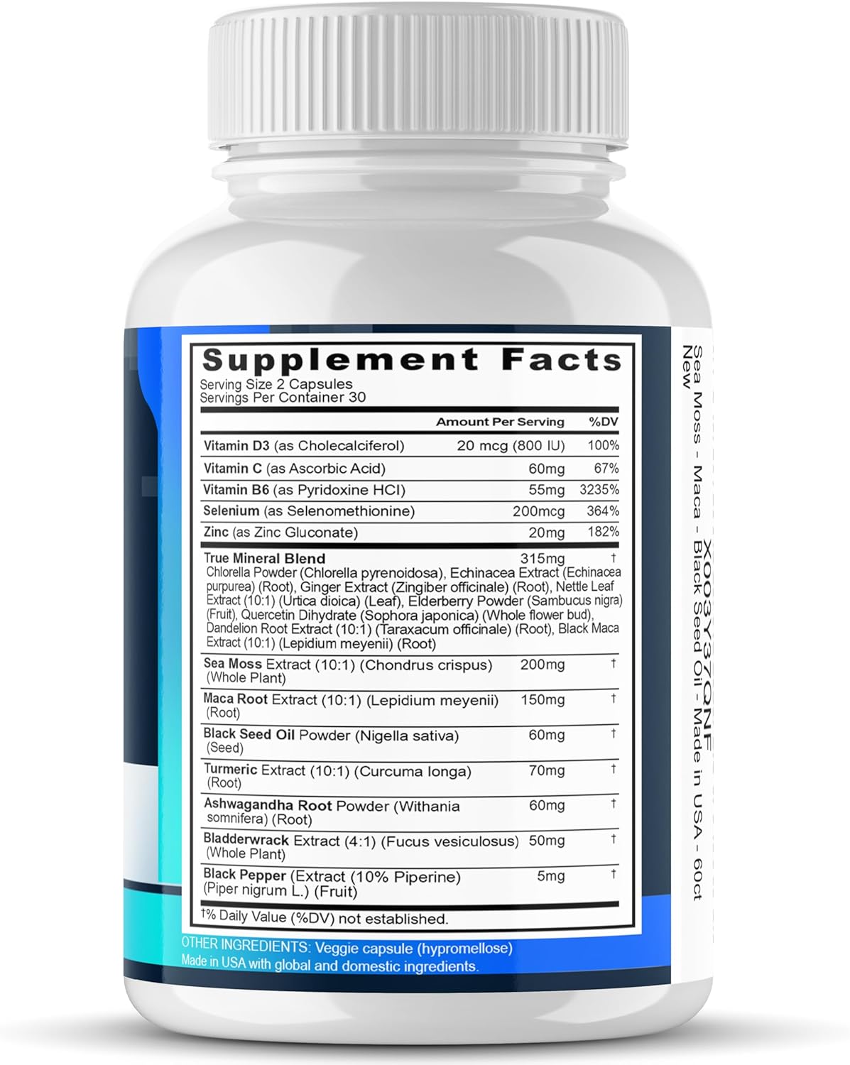 Suplemento natural con Sea Moss, Maca y Aceite de Semilla Negra, 60 cápsulas