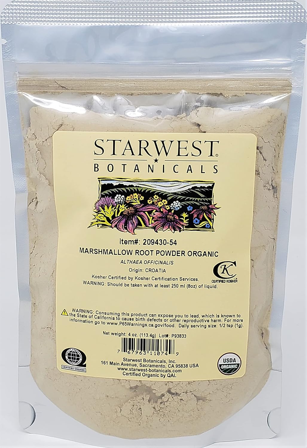 Suplemento Starwest Botanicals Marshmallow Root Pwd Organic