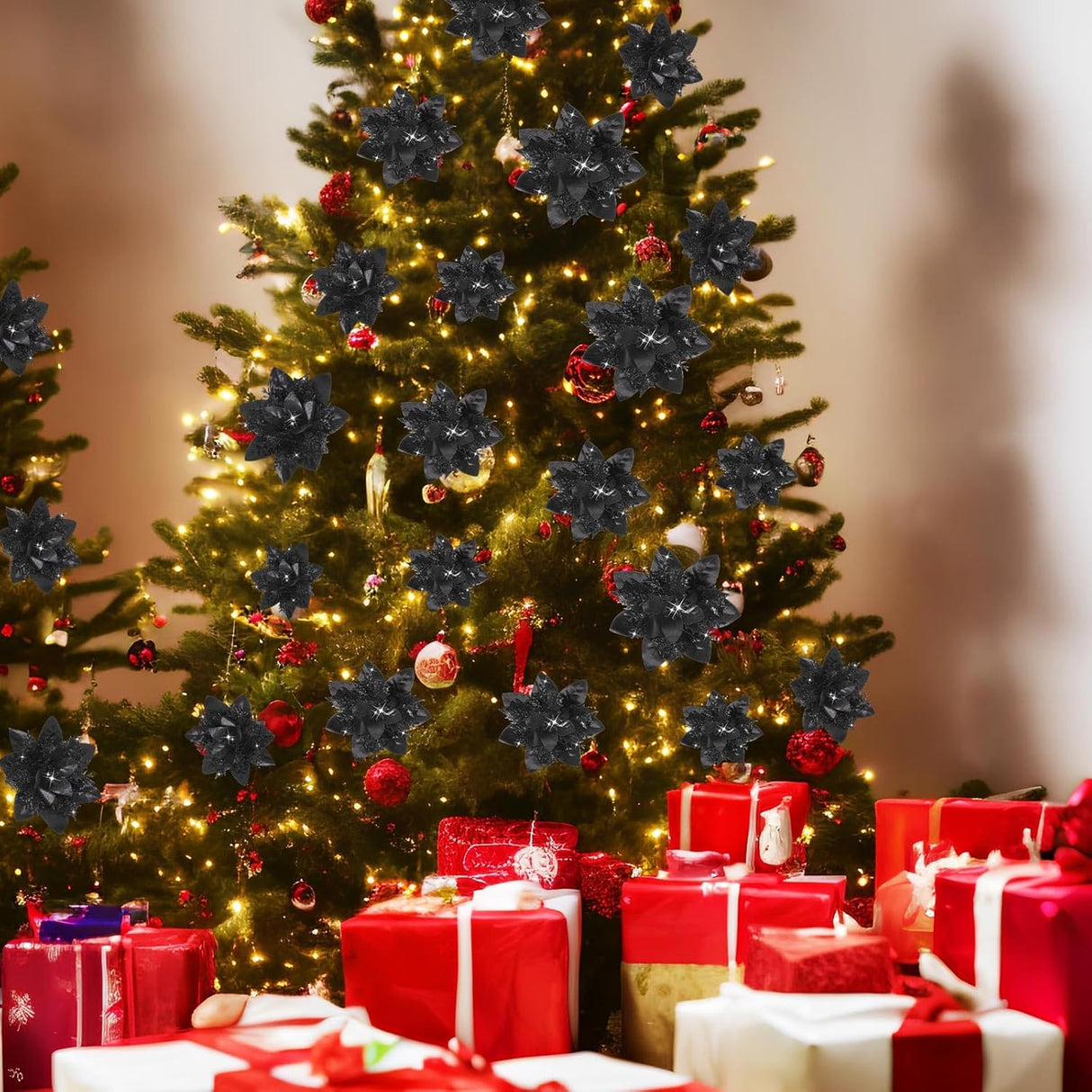 36 Piezas Flores Poinsettia Artificiales Navidad Clips 6/4/3 Pulgadas