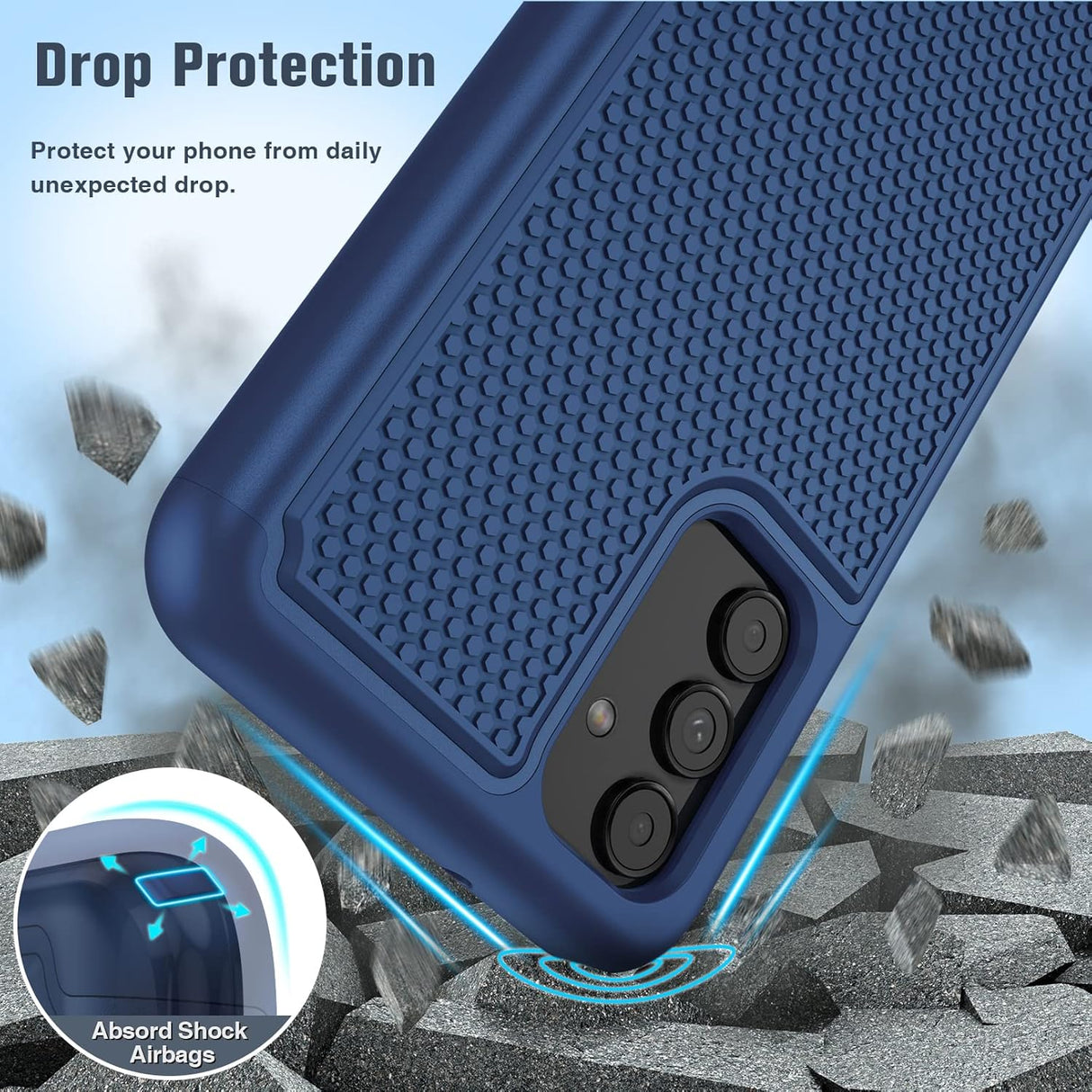 Funda para Samsung Galaxy A13 5G: funda protectora de doble capa resistente para teléfono celular, a prueba de golpes, resistente con parte trasera texturizada antideslizante, protección militar resistente a los golpes, 6.5 pulgadas (azul marino)