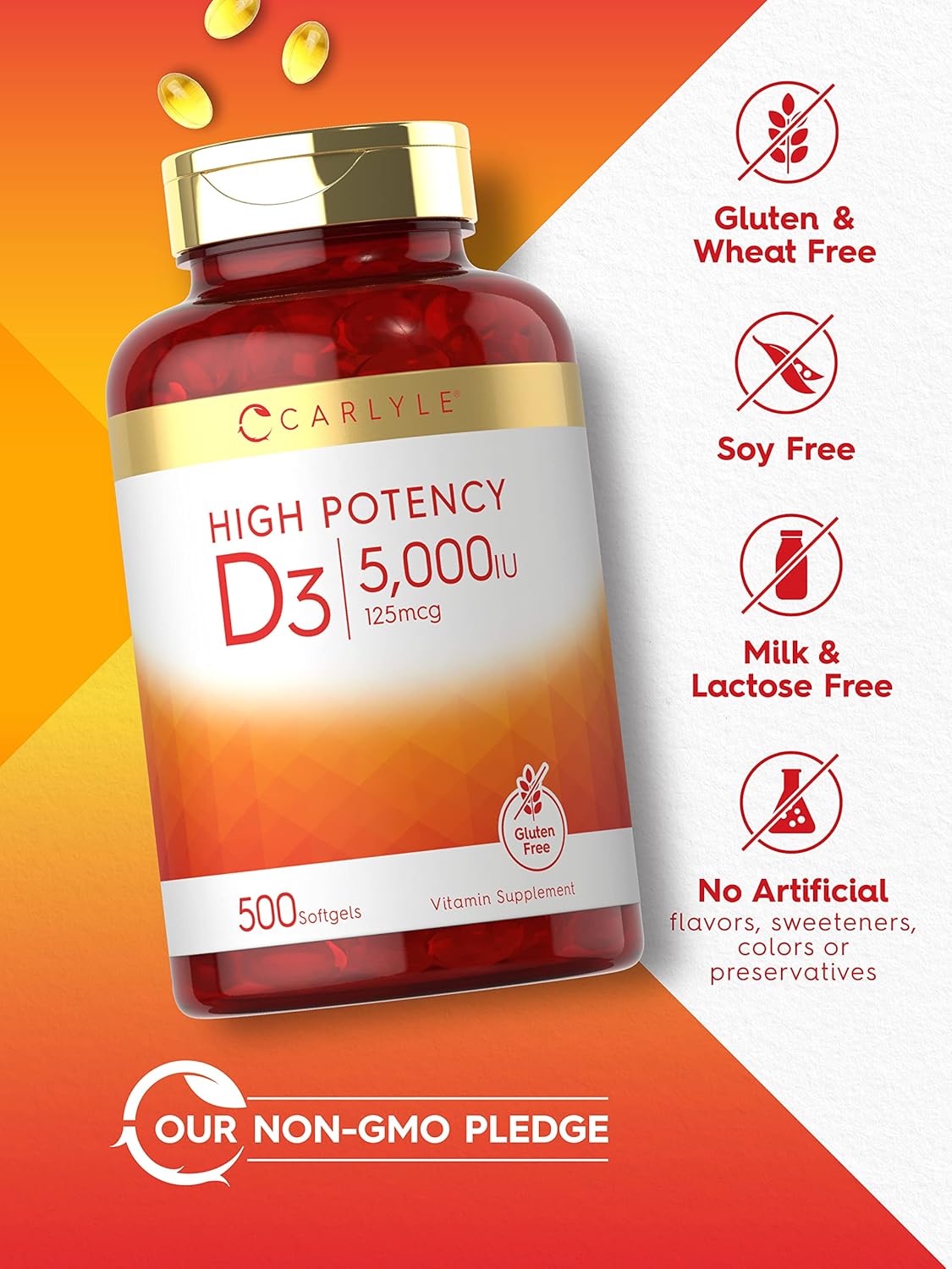 Suplemento de Vitamina D3 5000 IU Carlyle | 500 Softgels