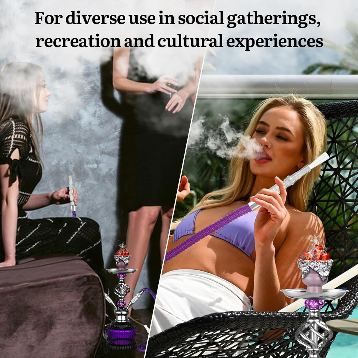 Set de Hookah 2 Mangueras 15'' con Base de Vidrio y Accesorios