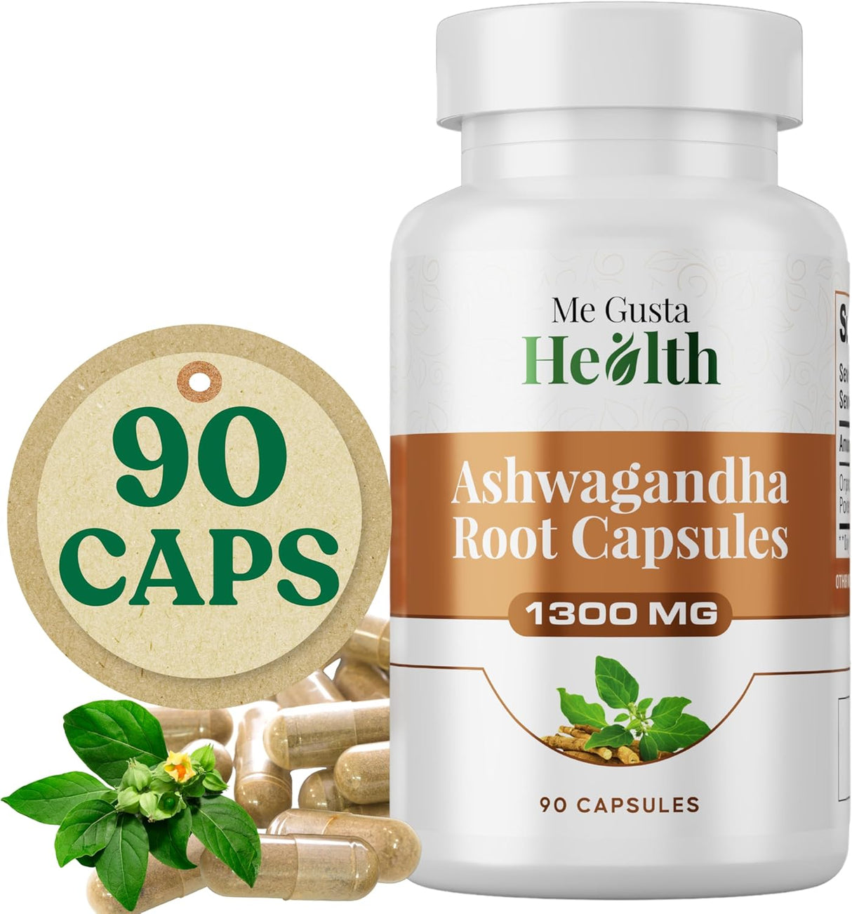 Polvo de Raíz de Ashwagandha 1300mg | Apoyo Metabólico | 90 Cápsulas
