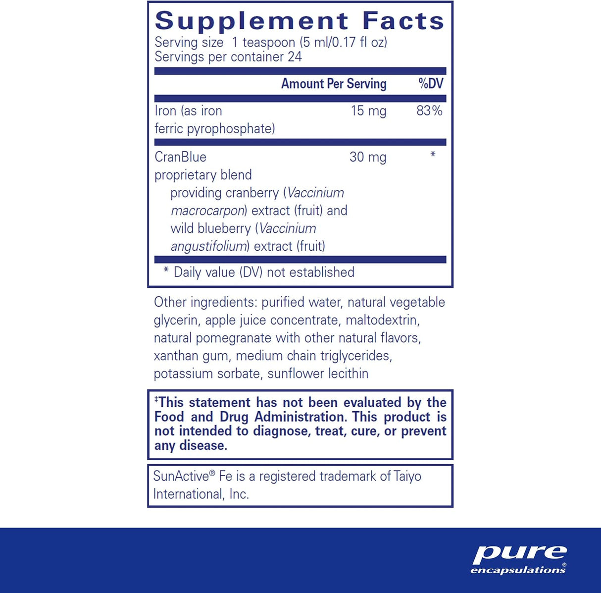 Suplementos Pure Encapsulations Líquido de hierro 4.1 onzas