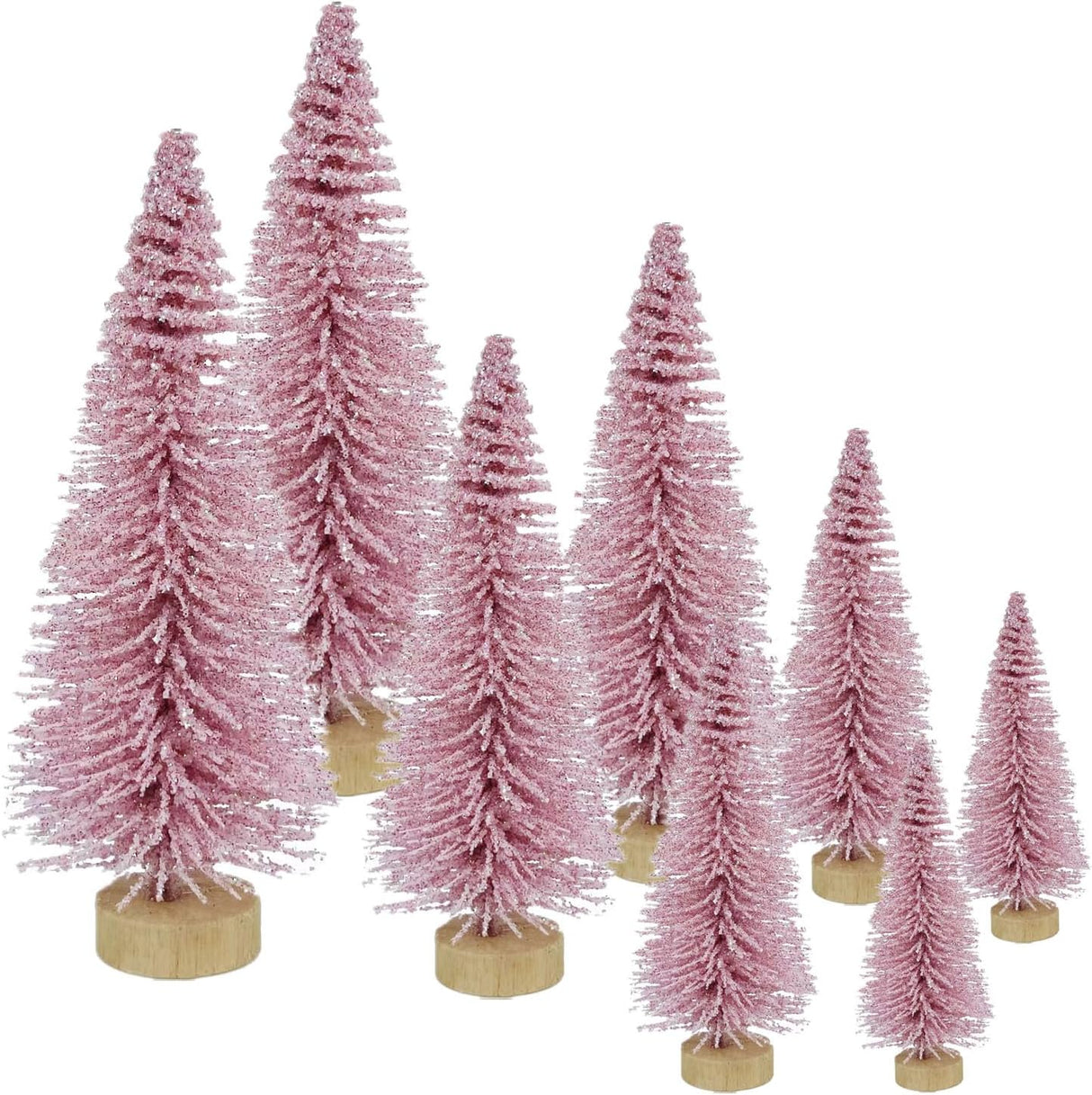 8 Pcs Árboles Navideños Artificiales Miniatura con Base de Madera