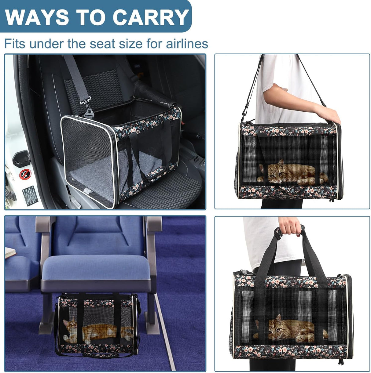 Transportín para Gatos EXPAWLORER, Grande, Aprobado Aerolínea