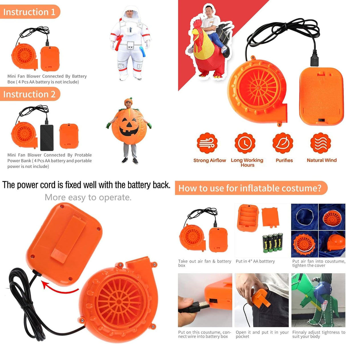 Ventilador Mini para Traje Inflable, Halloween, Cosplay, Modelo X1