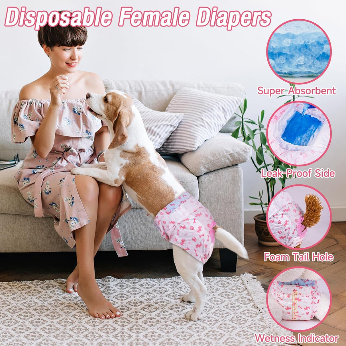 Pet Soft Pañales desechables, pañales para perras con agujero
