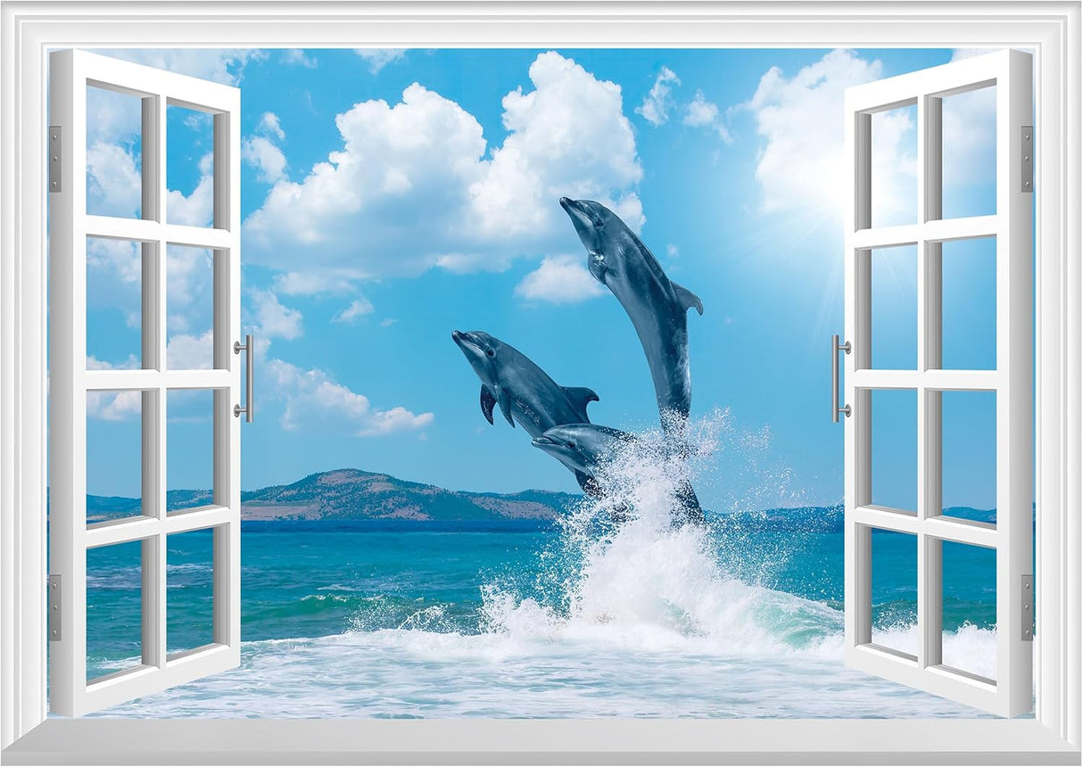 Adhesivo de pared falso para ventana, mural de delfines