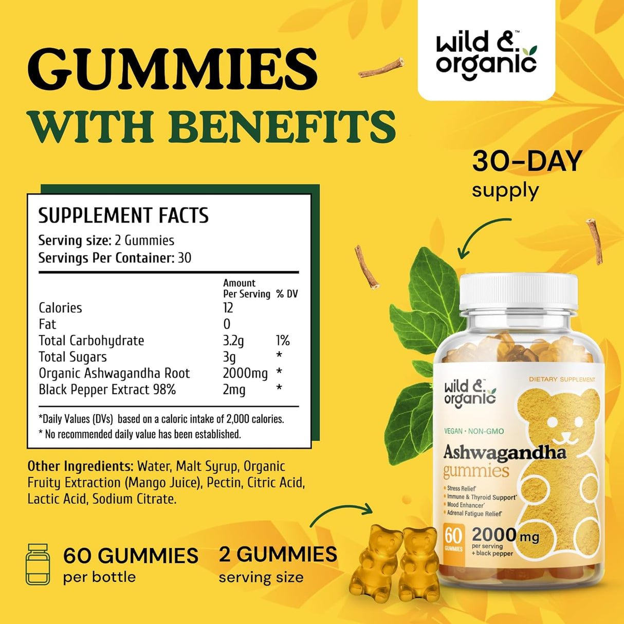 Gomitas Ashwagandha 2000mg - Suplemento Natural - 60 Chews