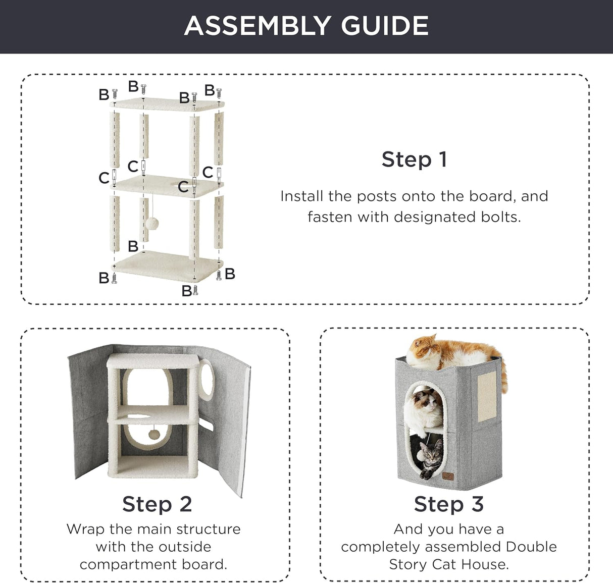 Casa para Gatos 2 Niveles Bedsure con Rascador y Escondite