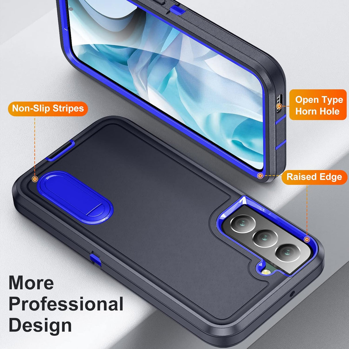 BaHaHoues Funda para Samsung Galaxy S22, Samsung S22 con soporte integrado, a prueba de golpes, polvo y caídas, de grado militar, funda protectora para Galaxy S22 5G de 6.1 pulgadas (azul oscuro/zafiro)