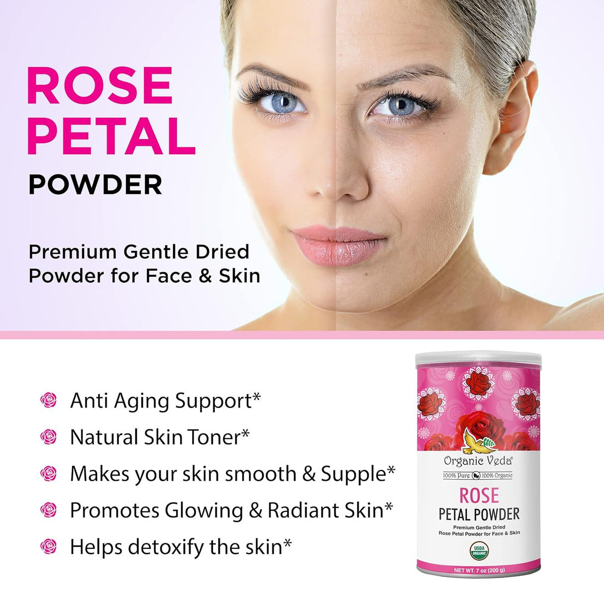 Polvo de Pétalo de Rosa Orgánico para Cocina y Cuidado Facial