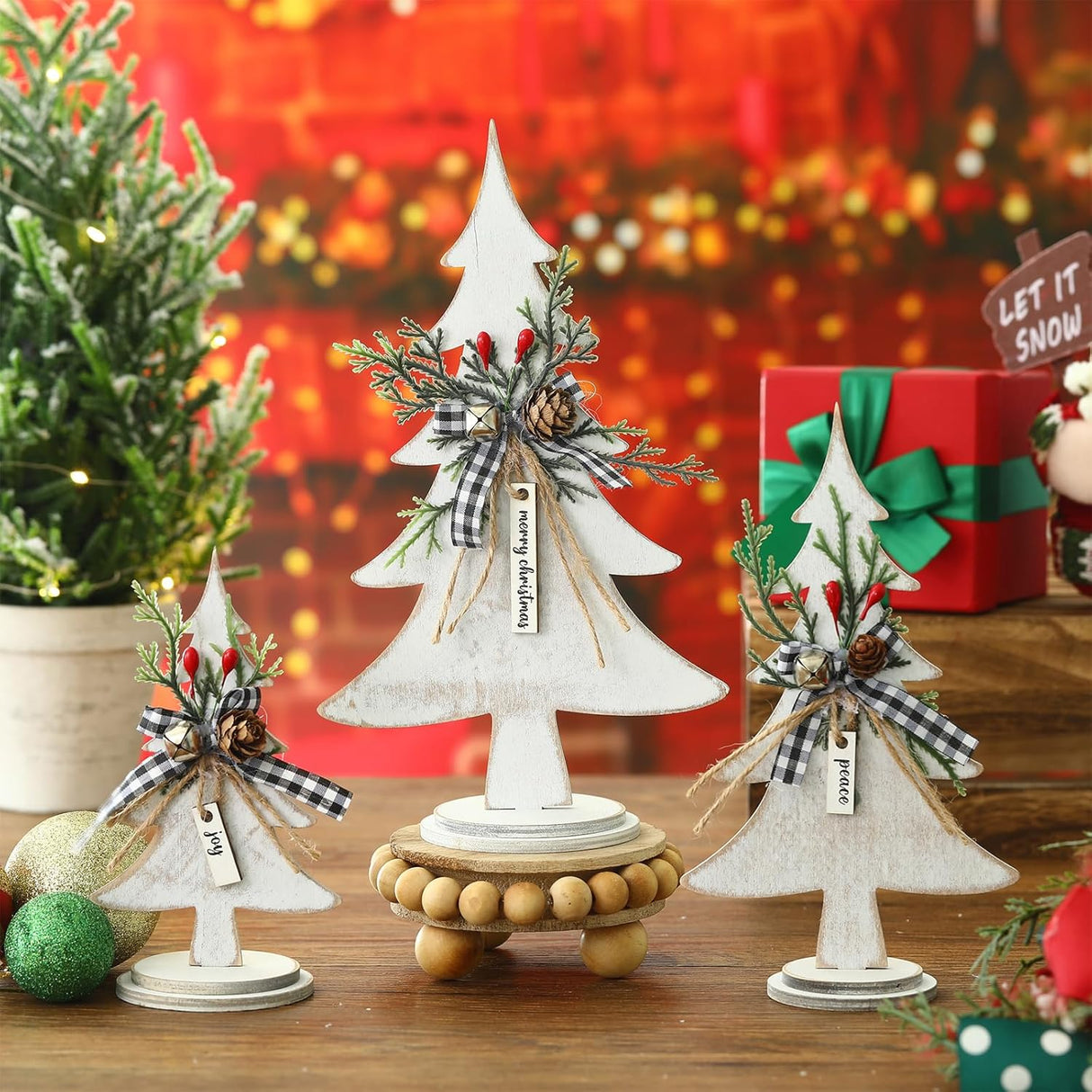 Árboles de Navidad de Madera Soaoo, Decoración Rústica, 3 Pcs