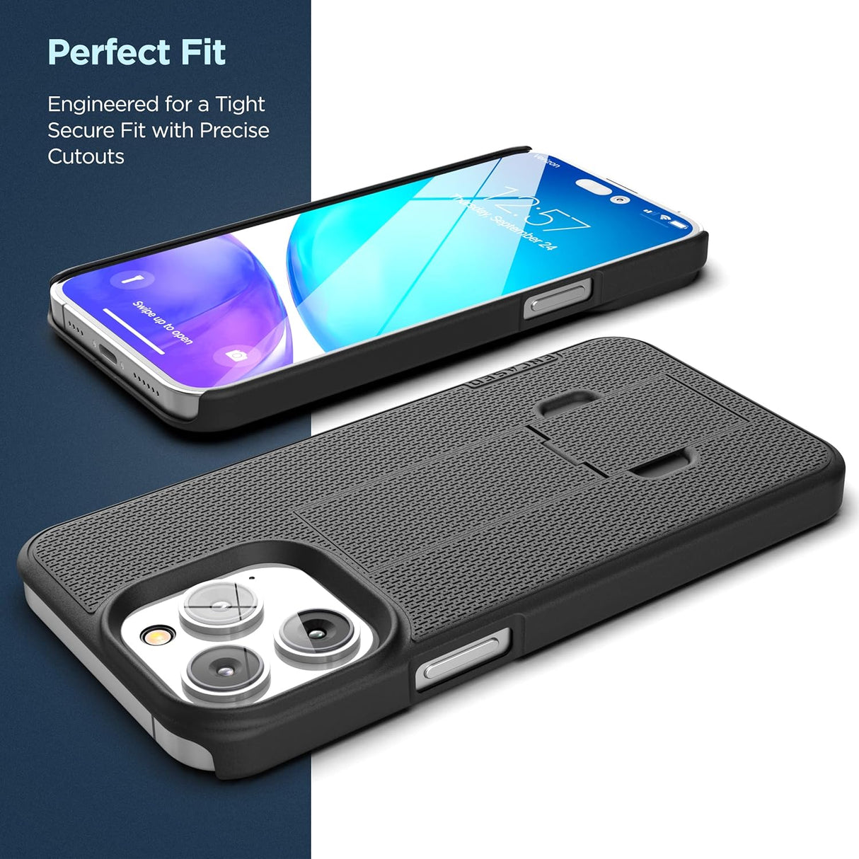 Encased DuraClip - Funda diseñada para iPhone 14 PRO con clip para cinturón y soporte (negro mate)