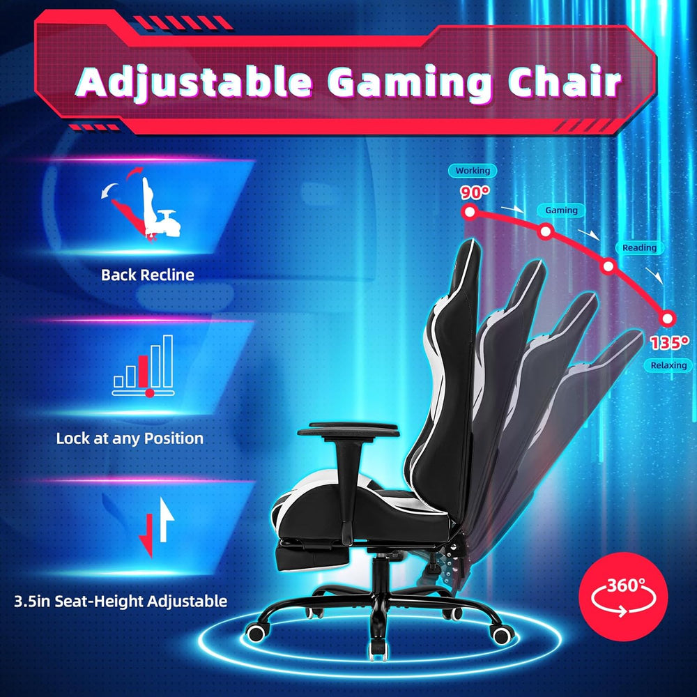 Silla Gamer de masaje de PC con reposapiés ECOTOUGE