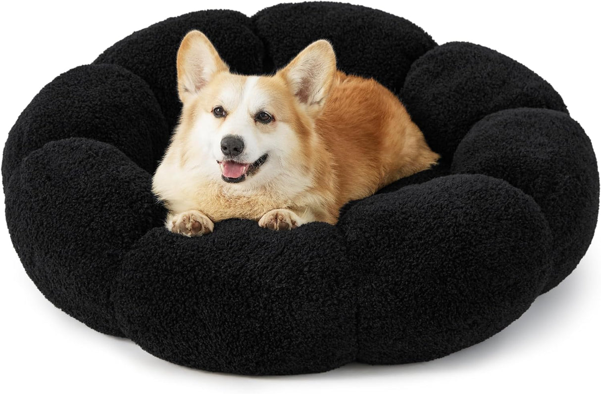 Cama grande calmante para perros de dona de flores en sherpa