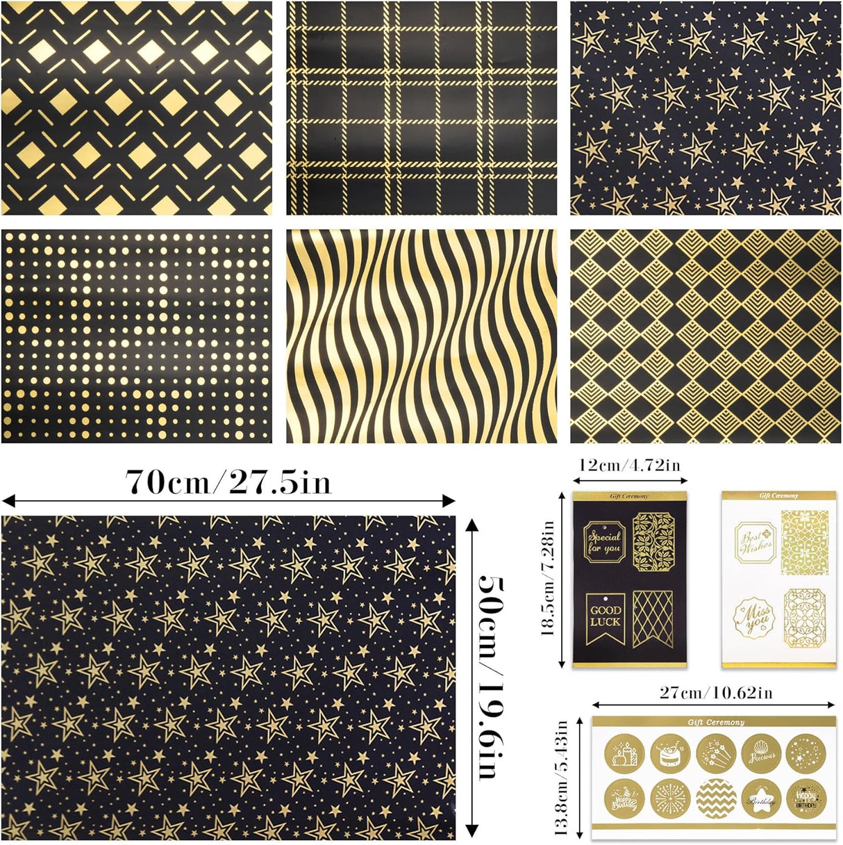 Papel de Regalo Larcenciel, 6 Hojas con Etiquetas y Stickers