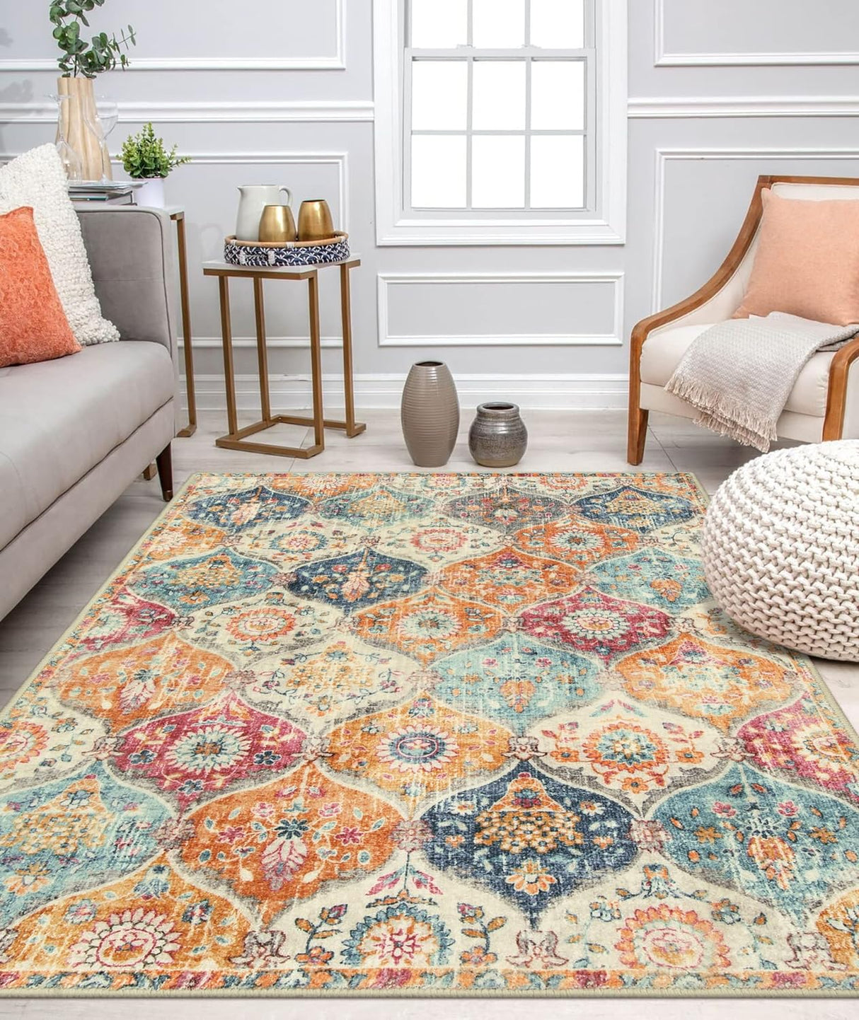 Alfombra marroquí antideslizantes para sala, Crema Lahome