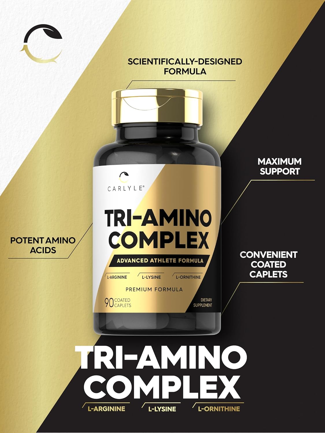 Suplemento Tri-Amino L-Arginina Carlyle, 90 Caplets, Vegano