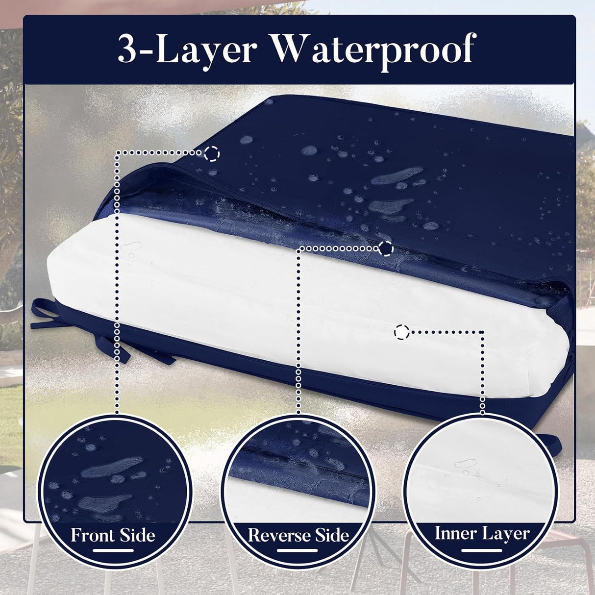 Basic Beyond Cojines para sillas de exterior para muebles de patio, impermeables, juego de 4 cojines de asiento de exterior de 19 x 19 pulgadas, cojines para sillas de patio con lazos y asa, color