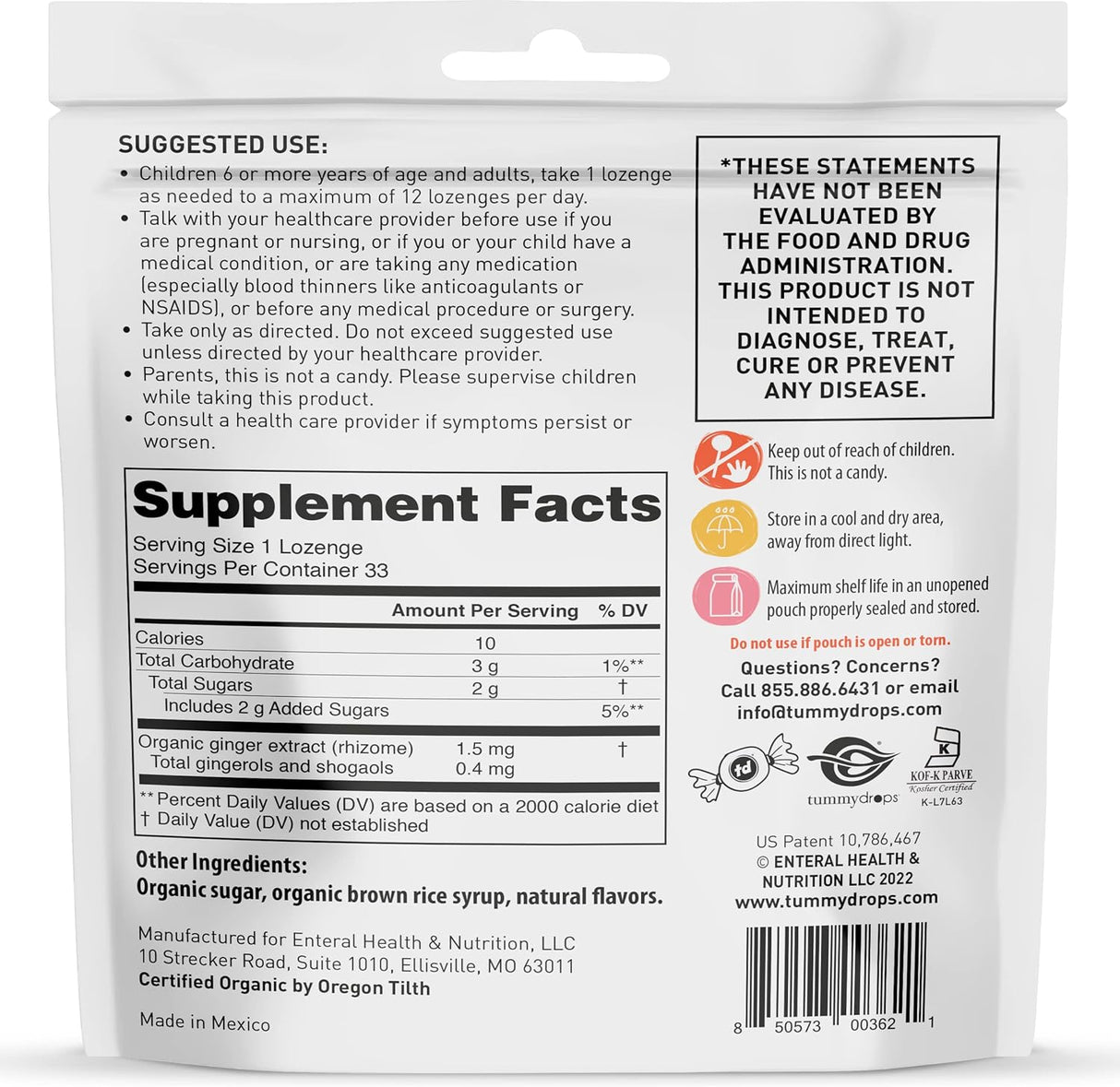 Suplemento Tummydrops Jengibre de mora dulce orgánico