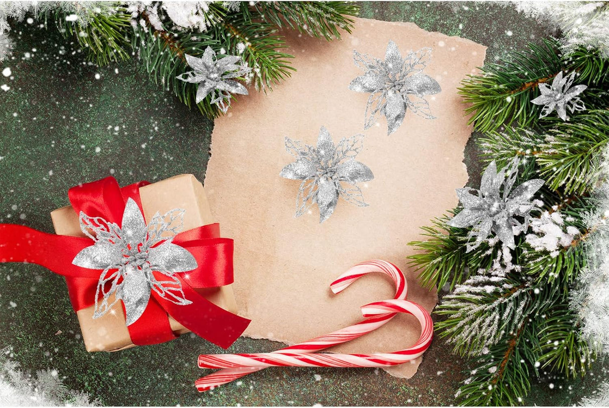 Flores Artificiales Poinsettia Boao 24 Piezas Decoraciones Navidad