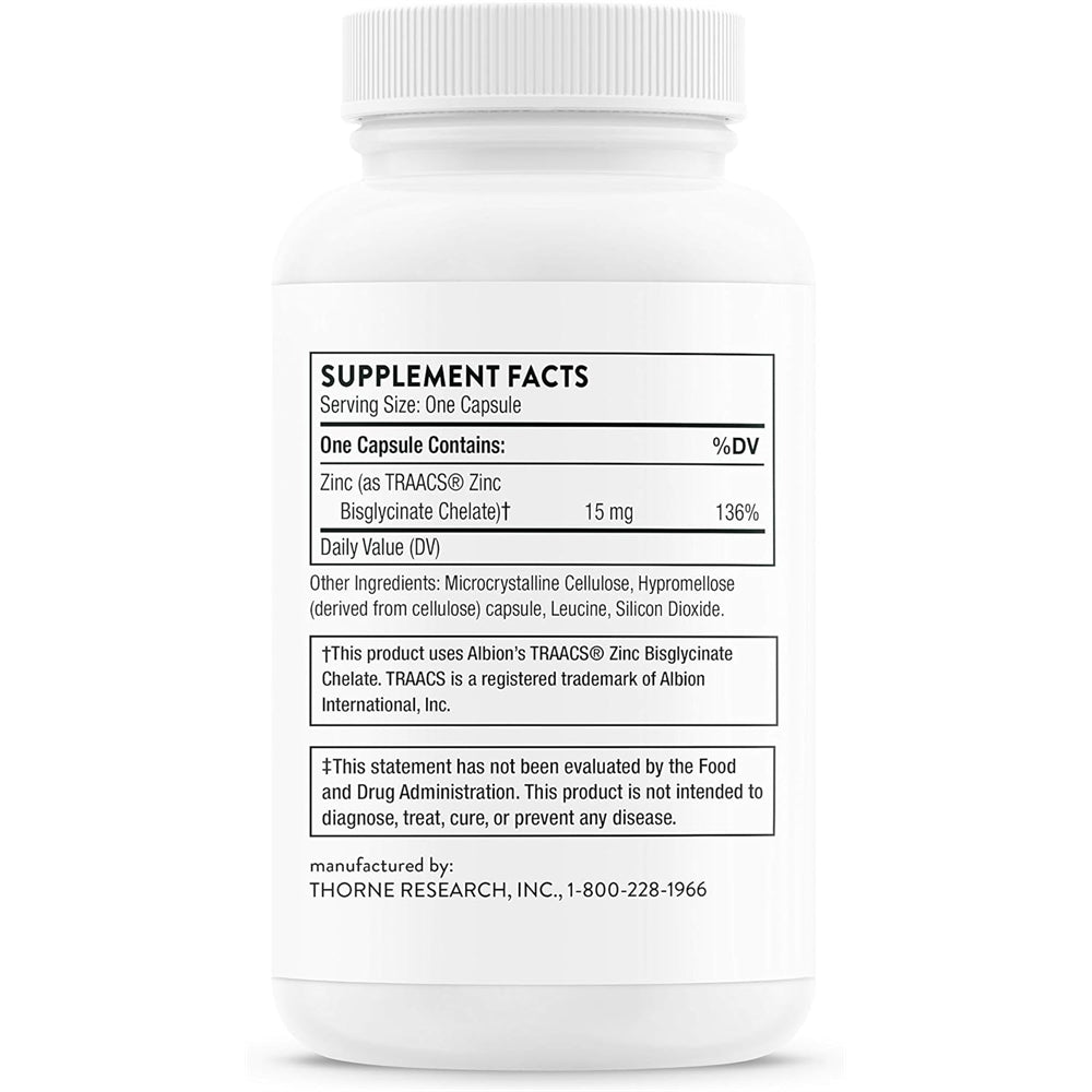 Suplementos Thorne Bisglicinato de zinc 15 mg para la piel