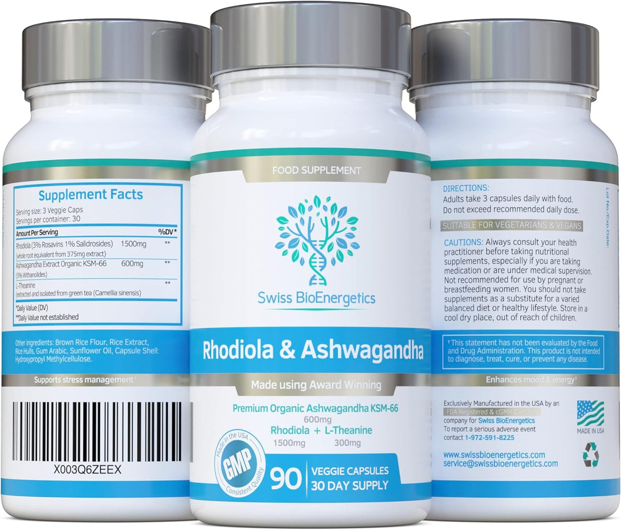 Rhodiola y Ashwagandha KSM-66 600mg - Adaptógeno Natural