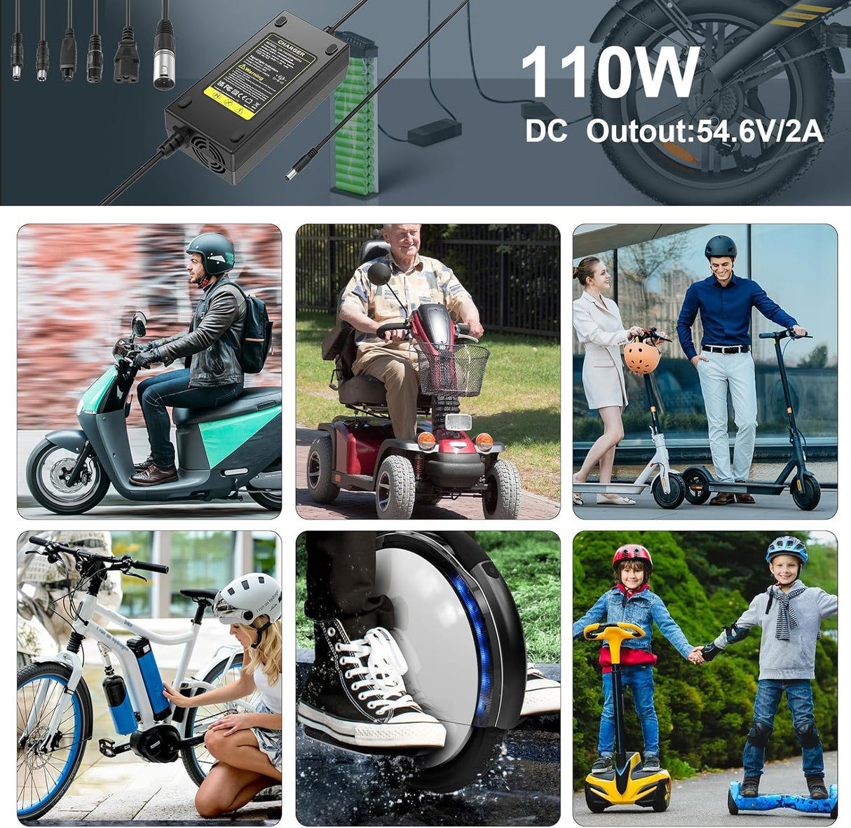 Cargador 54.6V 2A para bici eléctrica 48V 13S Li-ion