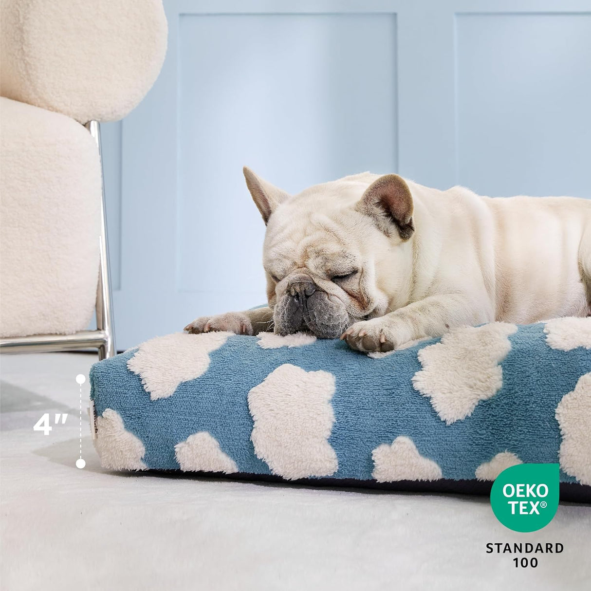 Cama para perros de espuma triturada gruesa para perros azul
