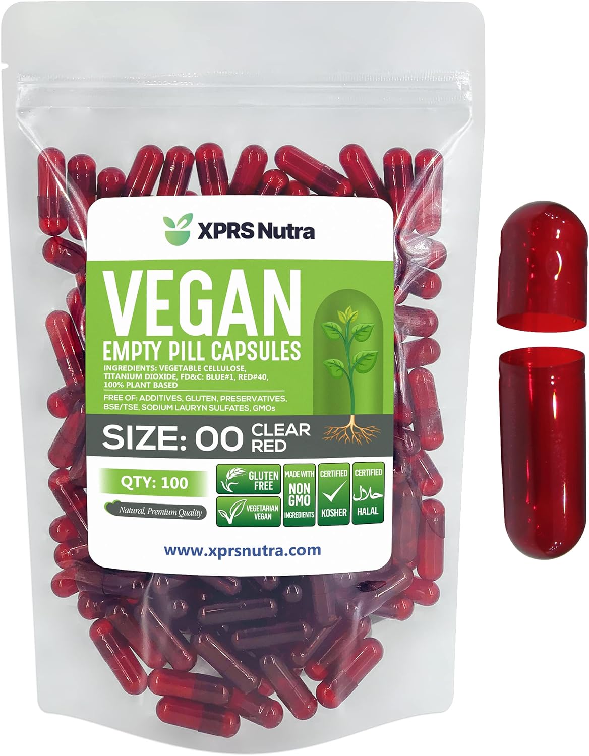 Suplementos 100 cápsulas vacías veganas Tamaño 00 rojo