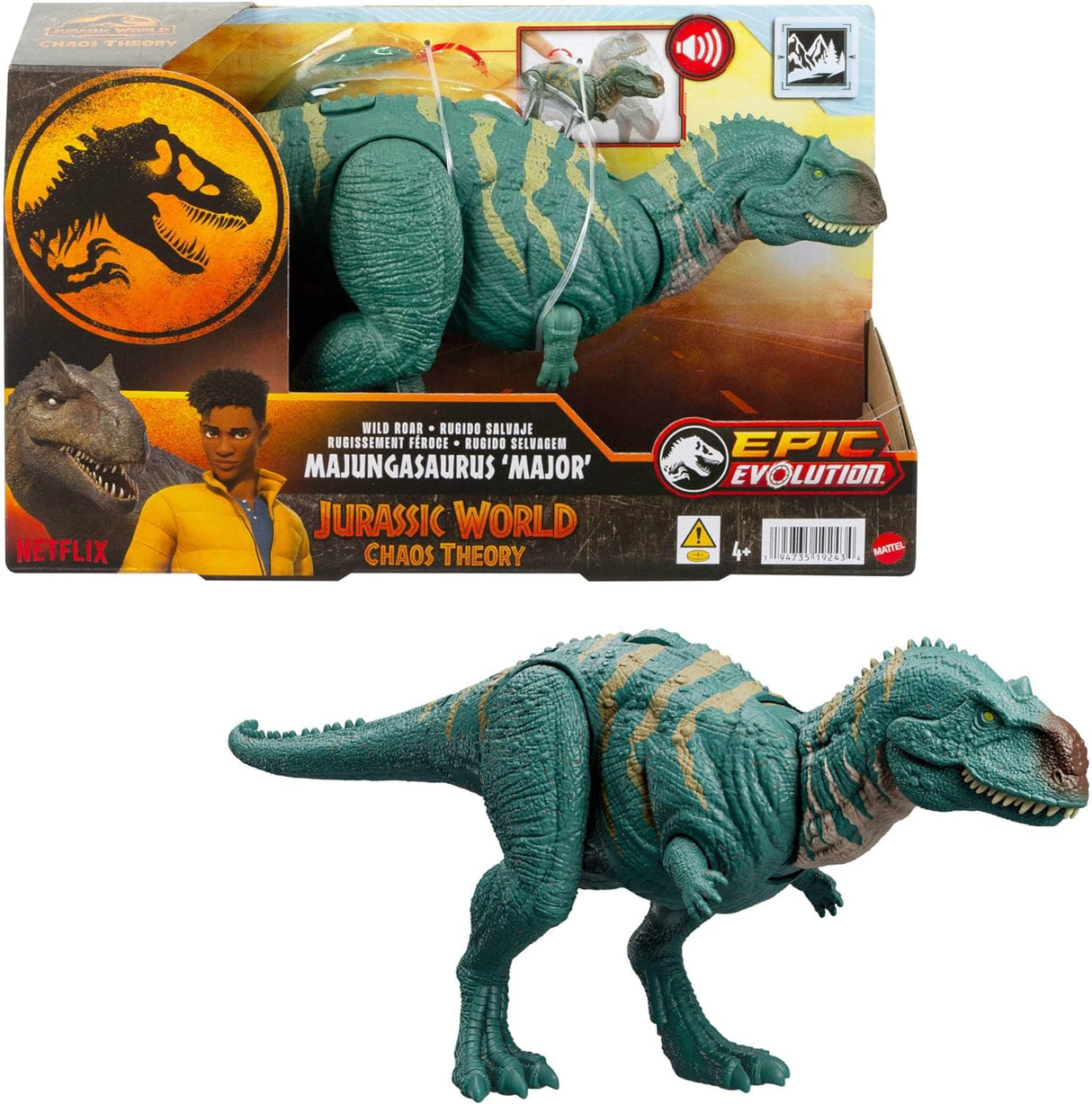 Figura Majungasaurus Mattel con sonido y ataque, Jurassic World