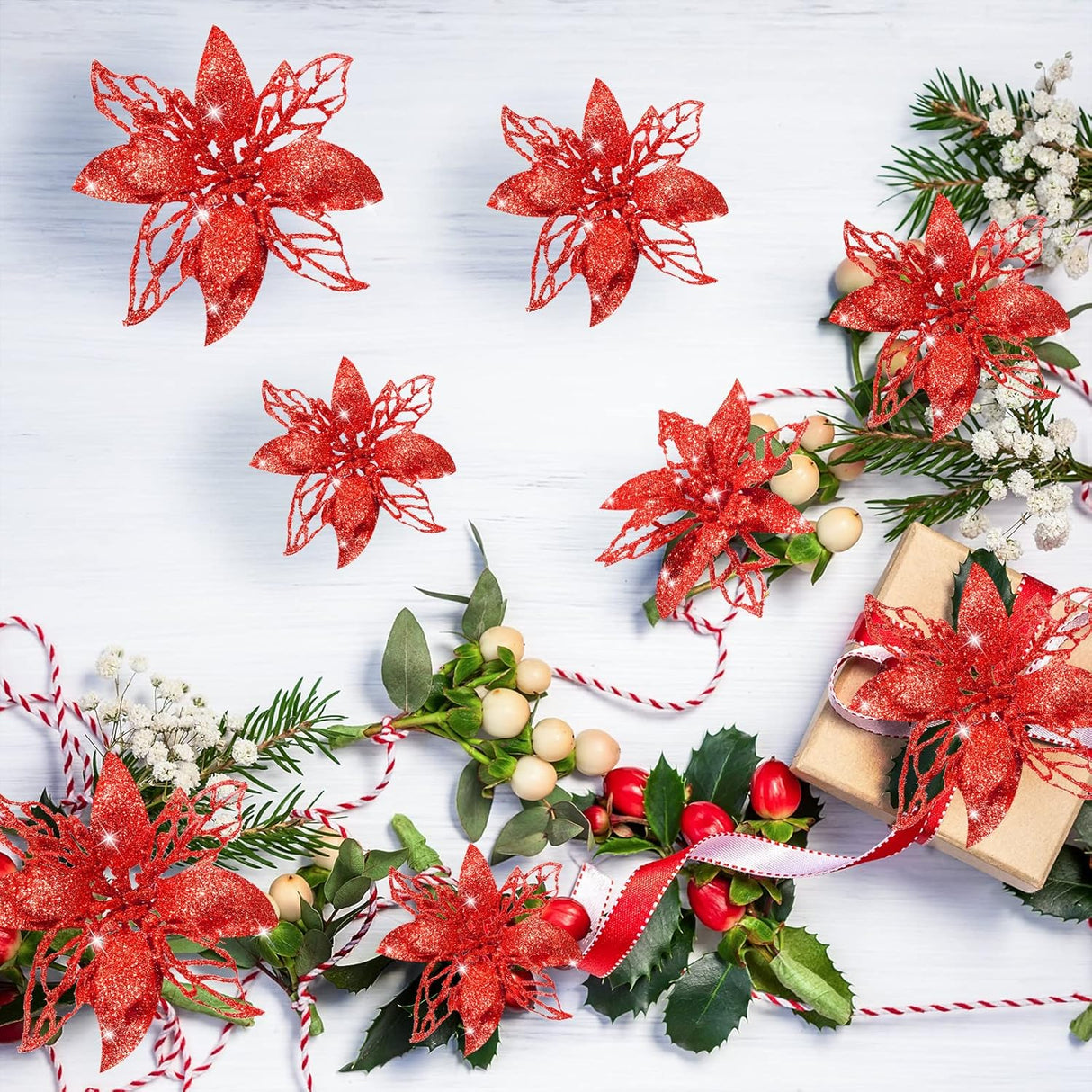 Flores Artificiales Poinsettia Boao 24 Piezas Decoración Navidad