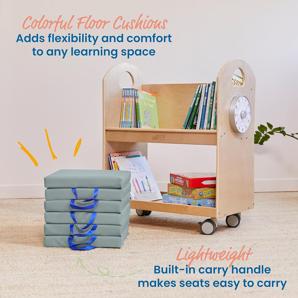 ECR4Kids SoftZone - Cojines de suelo, cuadrados, asientos flexibles, color gris, 6 piezas