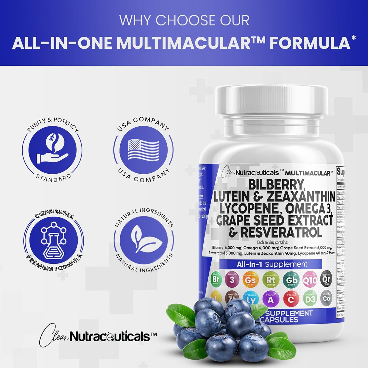 Suplementos Vitaminas para la salud ocular con arándano