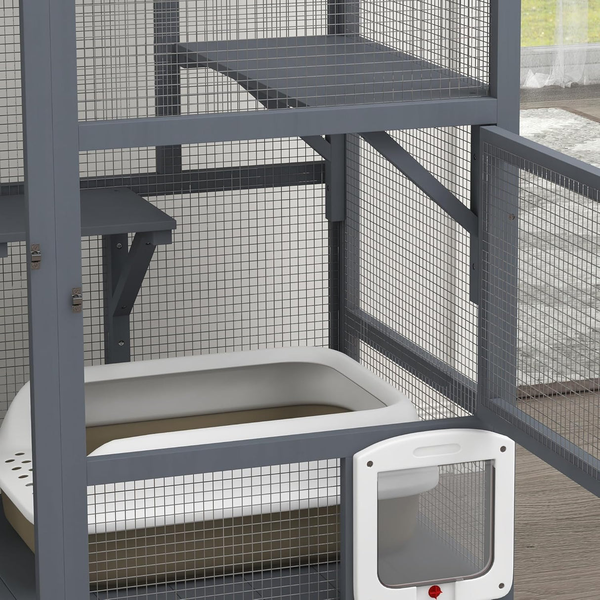 Casa para Gatos Grande PawHut, Enclosure de Madera 39