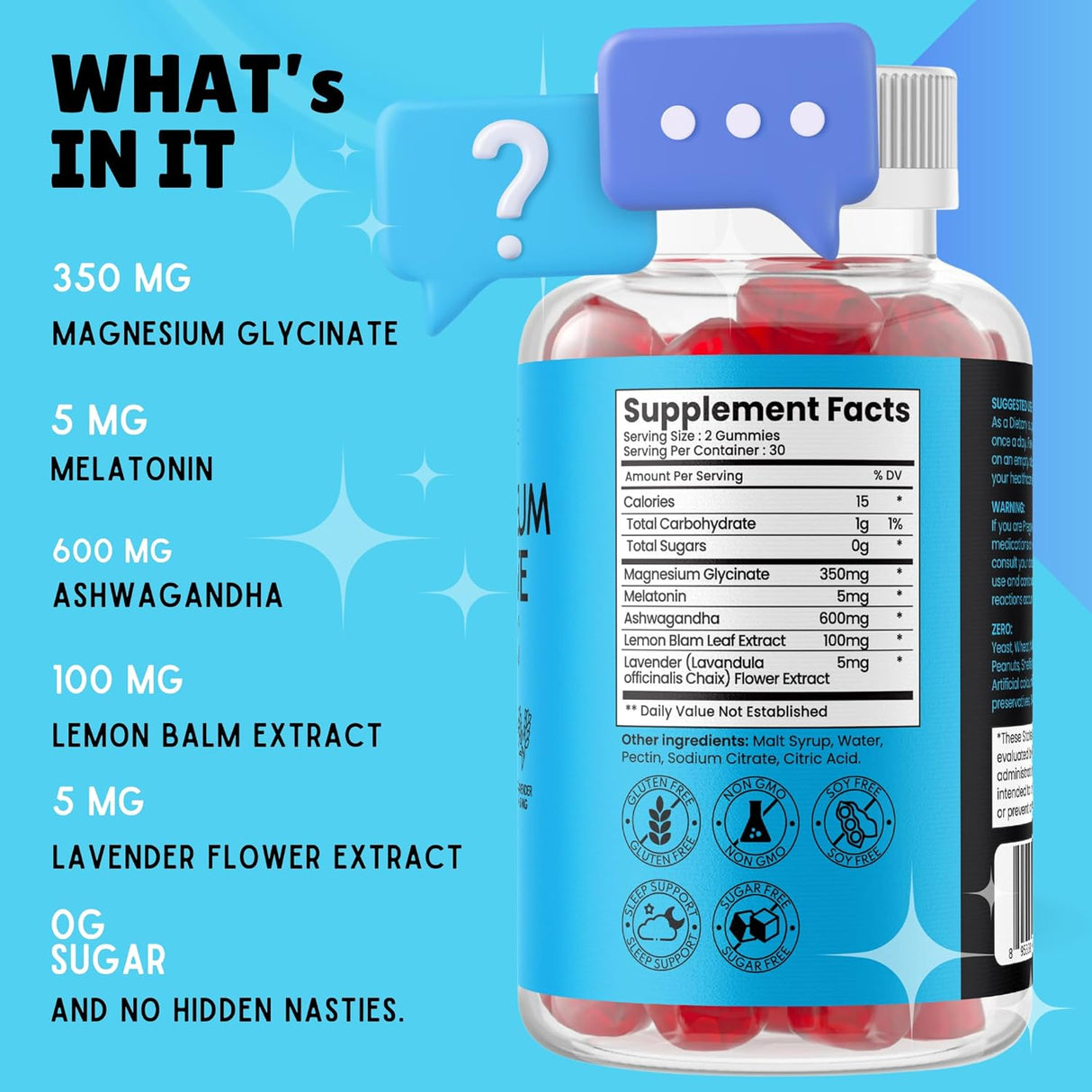 Gomitas de glicinato de magnesio, 120 extra fuerte