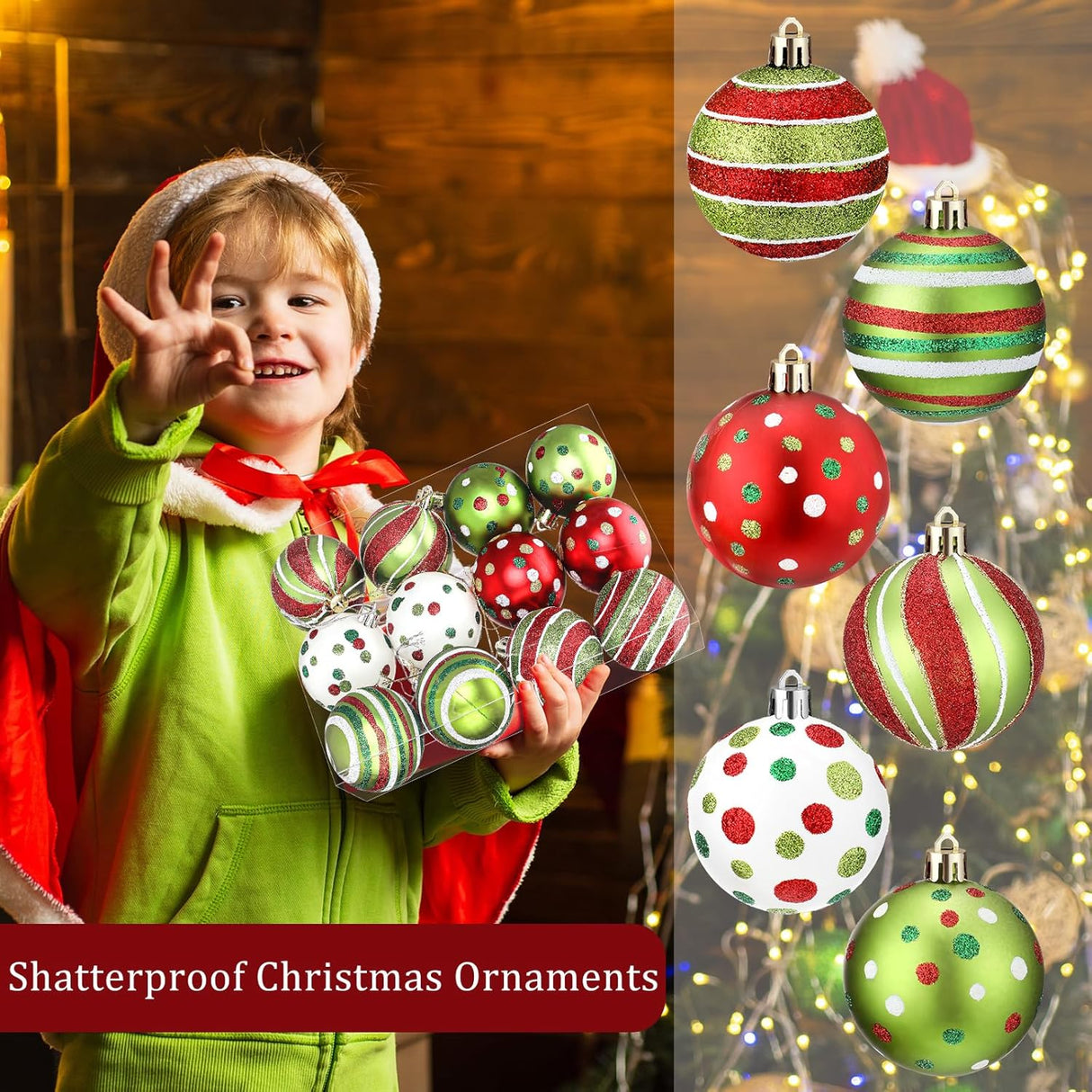 Adornos Navideños 12 Pcs Liliful, Bolas de Plástico Glitter 2.4