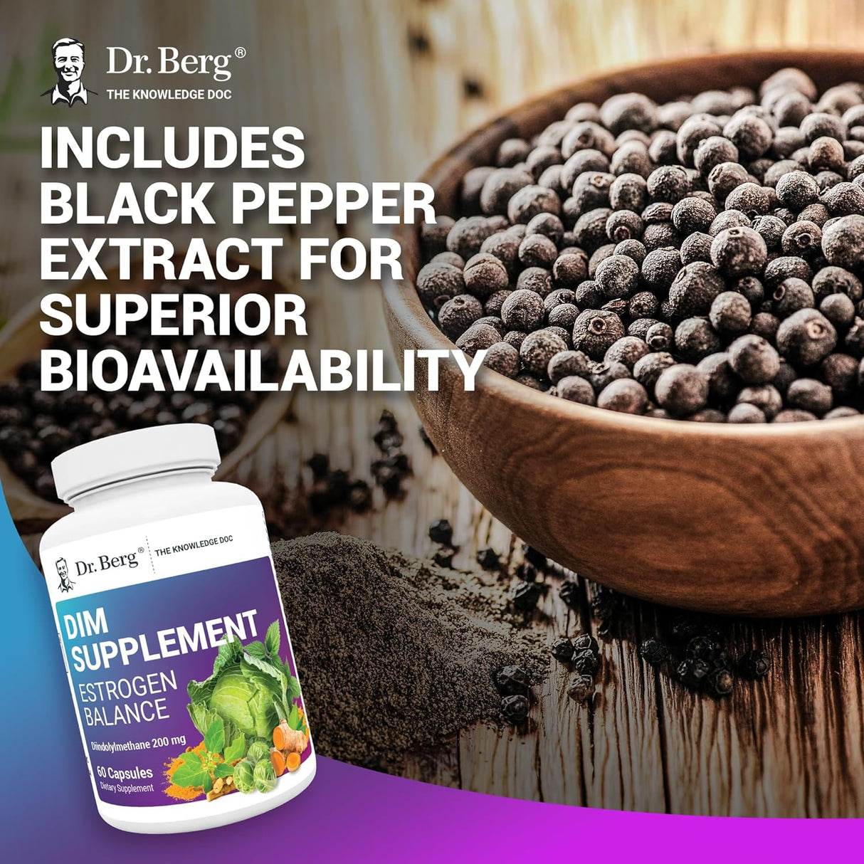 Suplemento de estrógeno DIM con diindolilmetano y pimienta negra